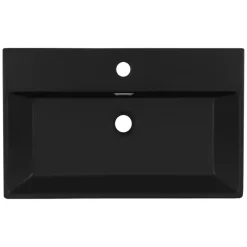 Waschbecken inkl. Ablaufgarnitur Silber mit Überlauf 60,5x36,5x13 cm Schwarz aus Keramik ML-Design-ECD Germany Outlet