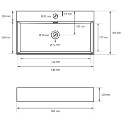 Waschbecken inkl. Ablaufgarnitur Silber mit Überlauf 60,5x36,5x13 cm Schwarz aus Keramik ML-Design-ECD Germany Outlet