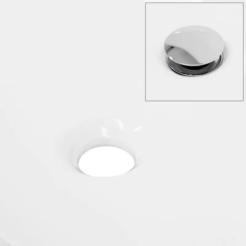 Waschbecken inkl. Ablaufgarnitur Silber ohne Überlauf Ø 42x13,5 cm Weiß aus Keramik ML-Design-ECD Germany Clearance