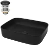 Waschbecken inkl. Ablaufgarnitur ohne Überlauf 51x40,5x13,5 cm Schwarz aus Keramik ML-Design-ECD Germany Best