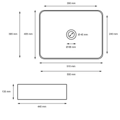 Waschbecken inkl. Ablaufgarnitur ohne Überlauf 51x40,5x13,5 cm Schwarz aus Keramik ML-Design-ECD Germany Best