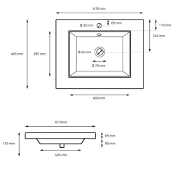 Waschbecken inkl. Ablaufgarnitur mit Überlauf 61x46,5x15,5 cm Schwarz aus Keramik ML-Design-ECD Germany