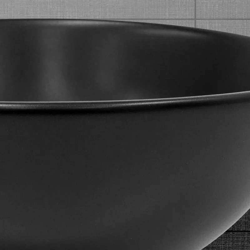 Waschbecken inkl. Ablaufgarnitur Ø 42x17 cm Schwarz matt aus Keramik ML-Design-ECD Germany Discount