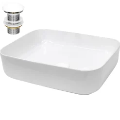 Waschbecken inkl. Ablaufgarnitur ohne Überlauf 50,5x39,5x13,5 cm Weiß aus Keramik-ECD Germany Sale