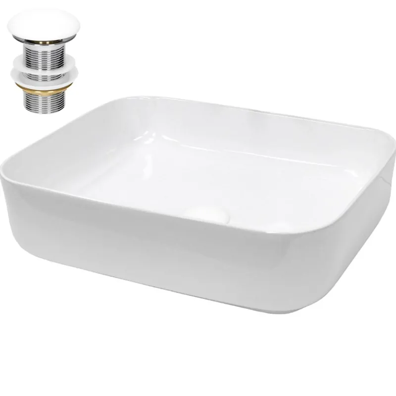 Waschbecken inkl. Ablaufgarnitur ohne Überlauf 50,5x39,5x13,5 cm Weiß aus Keramik-ECD Germany Sale