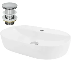 Waschbecken inkl. Ablaufgarnitur Silber ohne Überlauf 60x40x12 cm Weiß aus Keramik ML-Design-ECD Germany Sale