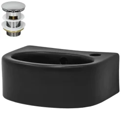 Waschbecken inkl. Ablaufgarnitur mit Überlauf 33,5x25,5x13 cm Schwarz aus Keramik ML-Design-ECD Germany Online