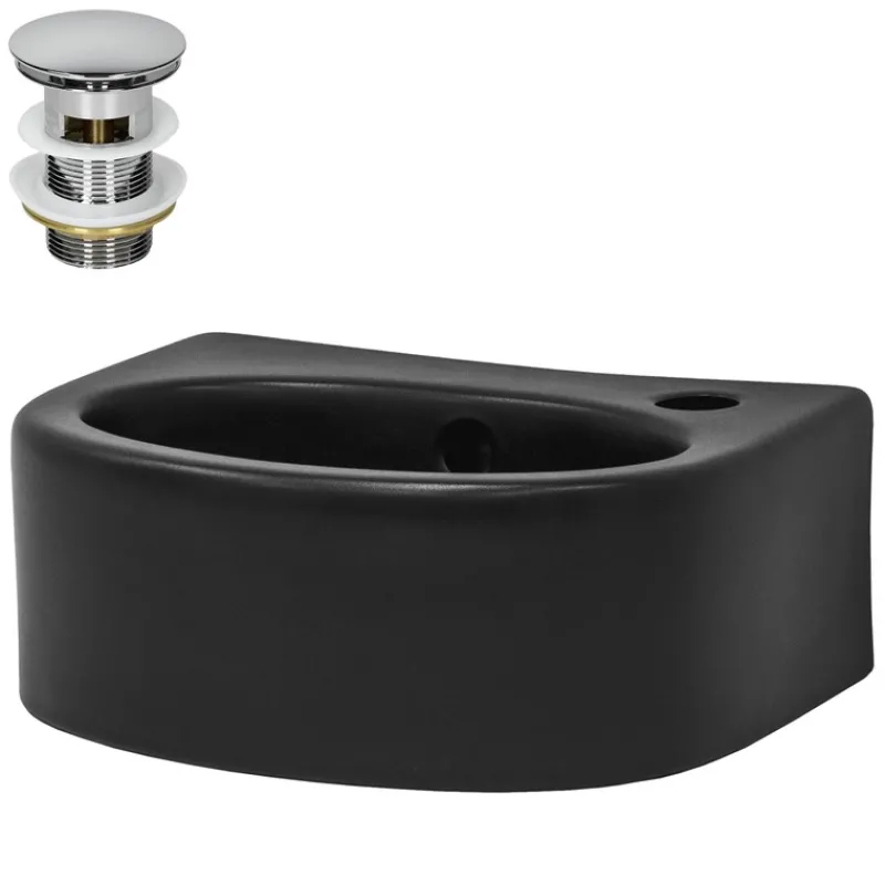 Waschbecken inkl. Ablaufgarnitur mit Überlauf 33,5x25,5x13 cm Schwarz aus Keramik ML-Design-ECD Germany Online