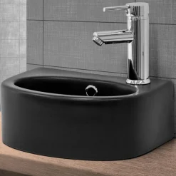 Waschbecken inkl. Ablaufgarnitur mit Überlauf 33,5x25,5x13 cm Schwarz aus Keramik ML-Design-ECD Germany Online