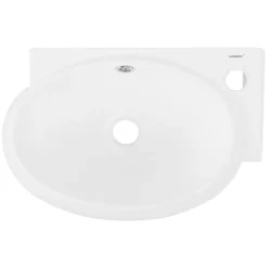 Waschbecken inkl. Ablaufgarnitur Silber mit Überlauf 43x28x15 cm Weiß aus Keramik Hahnloch rechts ML-Design-ECD Germany Outlet