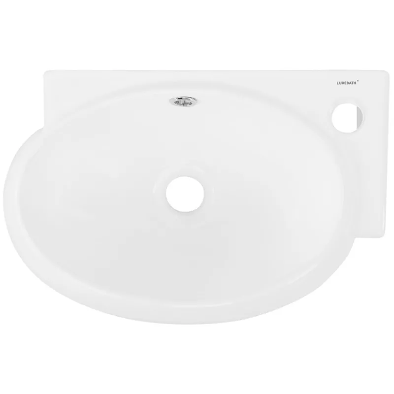 Waschbecken inkl. Ablaufgarnitur Silber mit Überlauf 43x28x15 cm Weiß aus Keramik Hahnloch rechts ML-Design-ECD Germany Outlet