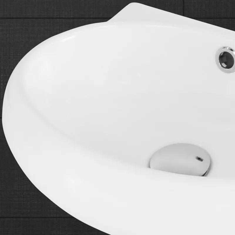 Waschbecken inkl. Ablaufgarnitur Silber mit Überlauf 43x28x15 cm Weiß aus Keramik Hahnloch rechts ML-Design-ECD Germany Outlet