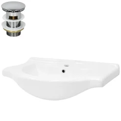 Waschbecken inkl. Ablaufgarnitur Silber mit Überlauf 77x51,5x21,5 cm Weiß aus Keramik ML-Design-ECD Germany Online