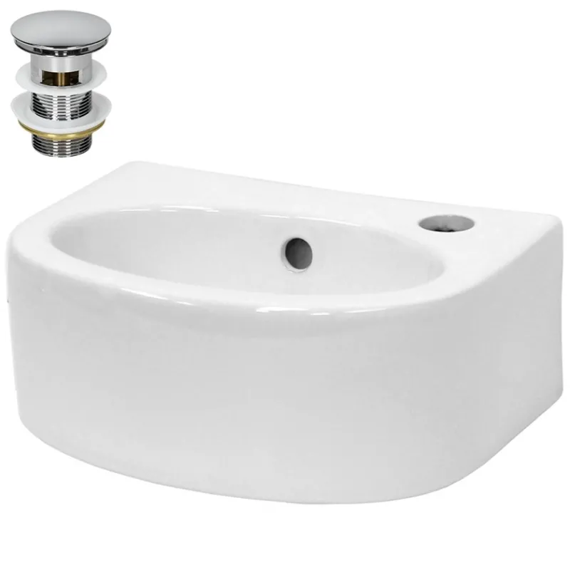 Waschbecken inkl. Ablaufgarnitur Silber mit Überlauf 33,5x25,5x13 cm Weiß aus Keramik-ECD Germany Sale