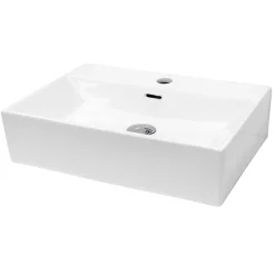 Waschbecken inkl. Ablaufgarnitur mit Überlauf 51,5x36x13 cm Weiß aus Keramik-ECD Germany Clearance