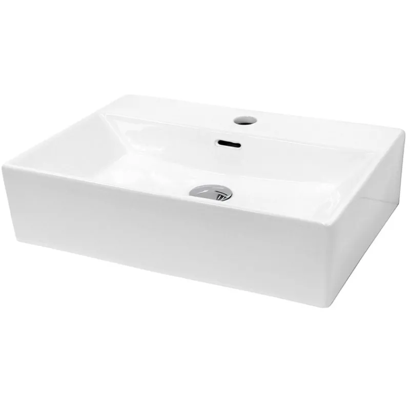 Waschbecken inkl. Ablaufgarnitur mit Überlauf 51,5x36x13 cm Weiß aus Keramik-ECD Germany Clearance