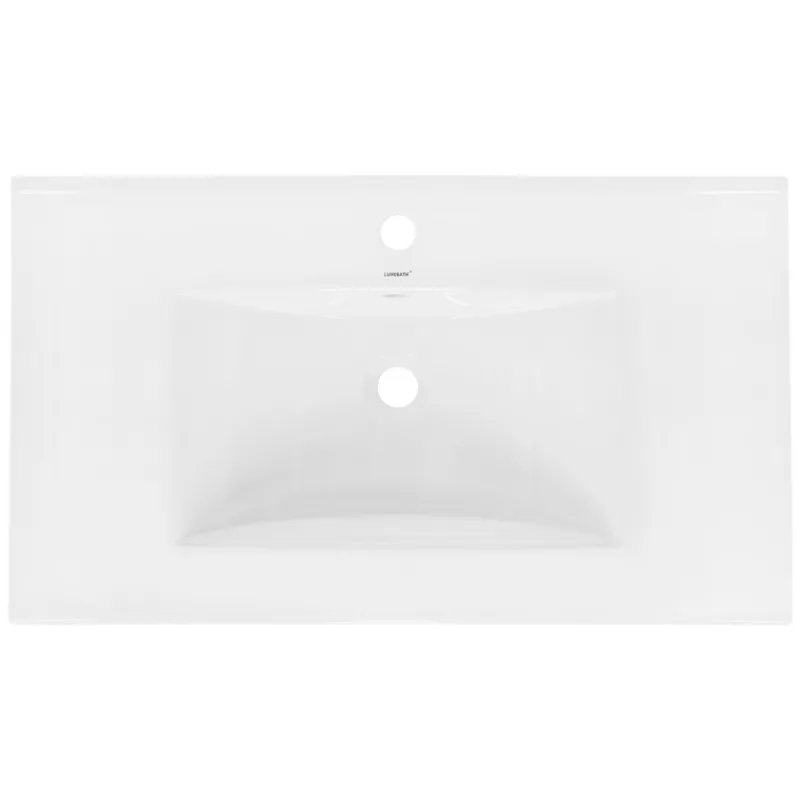 Waschbecken inkl. Ablaufgarnitur Silber mit Überlauf 81x46,5x17,5 cm Weiß aus Keramik-ECD Germany Outlet