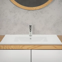 Waschbecken inkl. Ablaufgarnitur Silber mit Überlauf 81x46,5x17,5 cm Weiß aus Keramik-ECD Germany Outlet