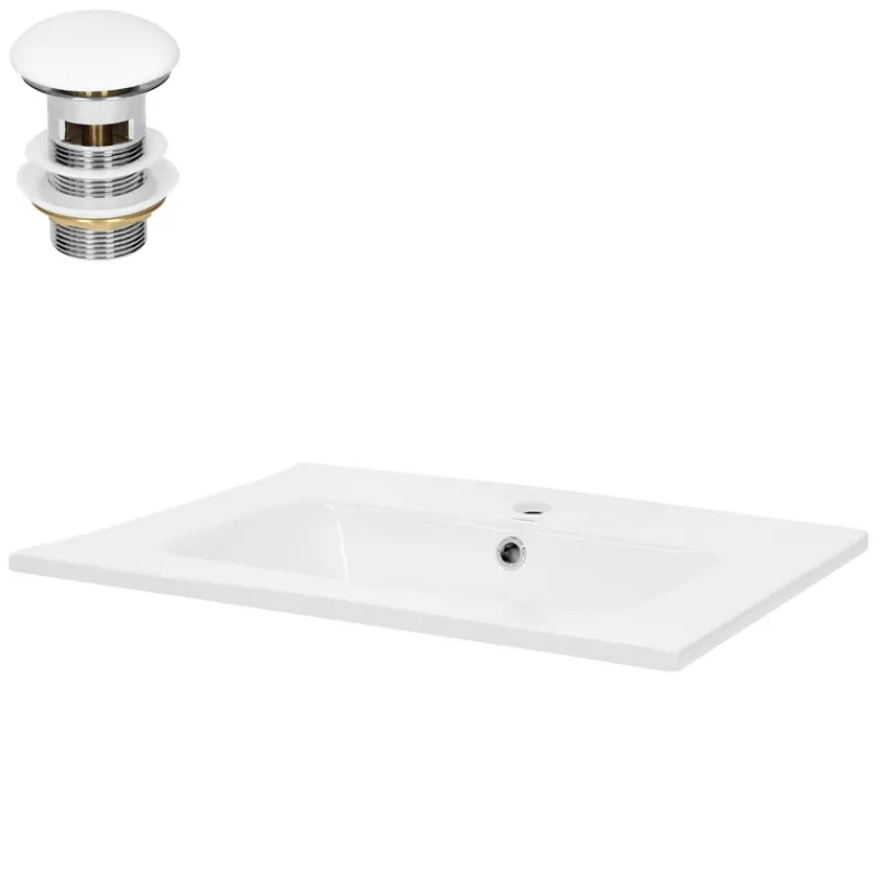 Waschbecken inkl. Ablaufgarnitur mit Überlauf 61x16,5x46 cm Weiß aus Keramik ML-Design-ECD Germany Sale