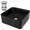 Waschbecken inkl. Ablaufgarnitur Silber ohne Überlauf 39x39x15 cm Schwarz aus Keramik ML-Design-ECD Germany Best