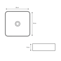 Waschbecken inkl. Ablaufgarnitur Silber ohne Überlauf 39x39x15 cm Schwarz aus Keramik ML-Design-ECD Germany Best