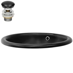 Waschbecken inkl. Ablaufgarnitur Schwarz mit Überlauf 49x40,5x19,5 cm Schwarz matt aus Keramik ML-Design-ECD Germany