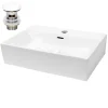 Waschbecken inkl. Ablaufgarnitur mit Überlauf 51,5x36x13 cm Weiß aus Keramik-ECD Germany New
