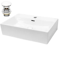 Waschbecken inkl. Ablaufgarnitur mit Überlauf 51,5x36x13 cm Weiß aus Keramik-ECD Germany New