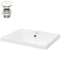 Waschbecken inkl. Ablaufgarnitur Weiß mit Überlauf 51x41,5x15,5 cm Weiß aus Keramik ML-Design-ECD Germany Best