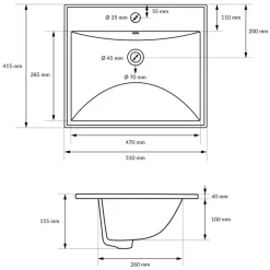 Waschbecken inkl. Ablaufgarnitur Weiß mit Überlauf 51x41,5x15,5 cm Weiß aus Keramik ML-Design-ECD Germany Best