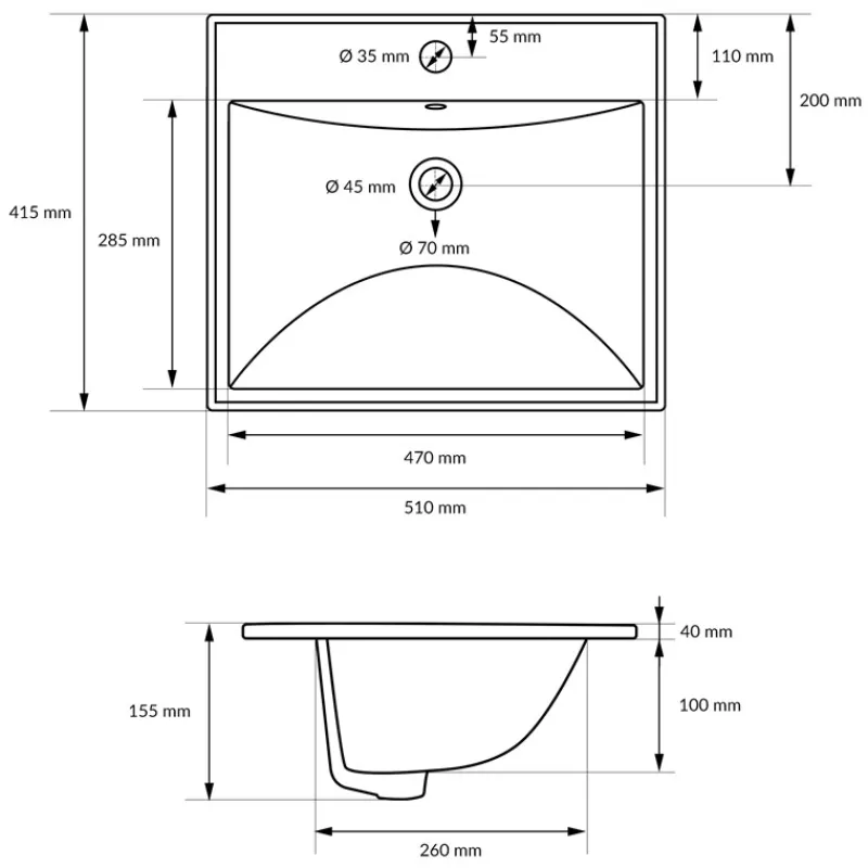 Waschbecken inkl. Ablaufgarnitur Weiß mit Überlauf 51x41,5x15,5 cm Weiß aus Keramik ML-Design-ECD Germany Best