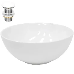 Waschbecken inkl. Ablaufgarnitur Weiß ohne Überlauf Ø 32x13,5 cm Weiß aus Keramik LuxeBath-ECD Germany