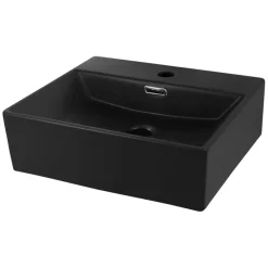 Waschbecken inkl. Ablaufgarnitur Schwarz mit Überlauf 41,5x36x13 cm Schwarz aus Keramik ML-Design-ECD Germany Clearance