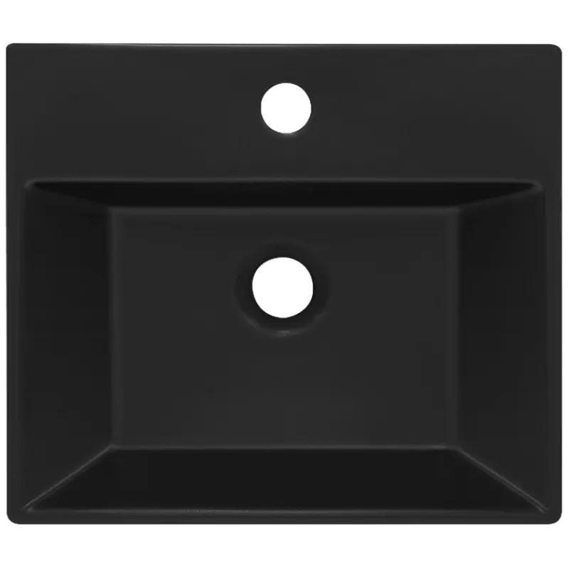 Waschbecken inkl. Ablaufgarnitur Schwarz mit Überlauf 41,5x36x13 cm Schwarz aus Keramik ML-Design-ECD Germany Clearance