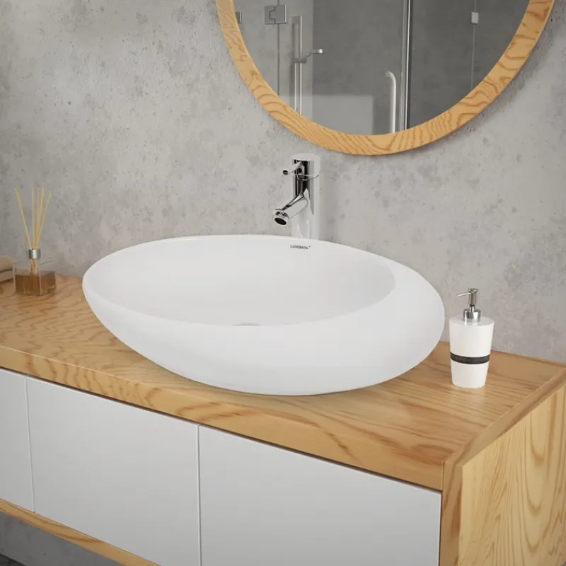 Waschbecken inkl. Ablaufgarnitur Weiß ohne Überlauf 58,5x37,5x14,5 cm Weiß aus Keramik-ECD Germany Sale