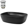 Waschbecken inkl. Ablaufgarnitur Silber ohne Überlauf 50,5x38,5x14 cm Schwarz aus Keramik ML-Design-ECD Germany Hot