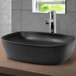 Waschbecken inkl. Ablaufgarnitur Silber ohne Überlauf 50,5x38,5x14 cm Schwarz aus Keramik ML-Design-ECD Germany Hot