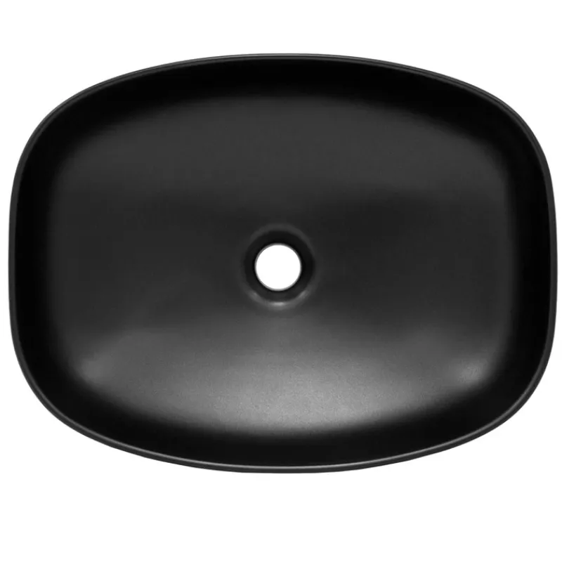 Waschbecken inkl. Ablaufgarnitur Silber ohne Überlauf 50,5x38,5x14 cm Schwarz aus Keramik ML-Design-ECD Germany Hot