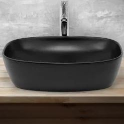 Waschbecken inkl. Ablaufgarnitur Silber ohne Überlauf 50,5x38,5x14 cm Schwarz aus Keramik ML-Design-ECD Germany Hot