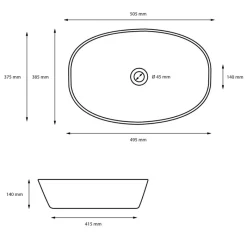 Waschbecken inkl. Ablaufgarnitur Silber ohne Überlauf 50,5x38,5x14 cm Schwarz aus Keramik ML-Design-ECD Germany Hot