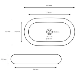 Waschbecken inkl. Ablaufgarnitur Schwarz ohne Überlauf 65x45x11 cm Schwarz aus Keramik ML-Design-ECD Germany New