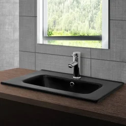 Waschbecken inkl. Ablaufgarnitur Silber mit Überlauf 61x46x16,5 cm Schwarz aus Keramik ML-Design-ECD Germany Online