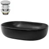 Waschbecken inkl. Ablaufgarnitur Silber ohne Überlauf 60x42,5x14,5 cm Schwarz aus Keramik ML-Design-ECD Germany Discount