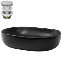 Waschbecken inkl. Ablaufgarnitur Silber ohne Überlauf 60x42,5x14,5 cm Schwarz aus Keramik ML-Design-ECD Germany Discount