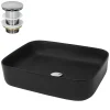 Waschbecken inkl. Ablaufgarnitur ohne Überlauf 51x40x,5x13,5 cm Schwarz aus Keramik ML-Design-ECD Germany Outlet
