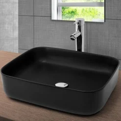 Waschbecken inkl. Ablaufgarnitur ohne Überlauf 51x40x,5x13,5 cm Schwarz aus Keramik ML-Design-ECD Germany Outlet