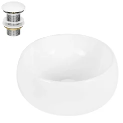 Waschbecken inkl. Ablaufgarnitur Weiß ohne Überlauf Ø 40x35 cm Weiß aus Keramik-ECD Germany Hot