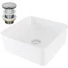 Waschbecken inkl. Ablaufgarnitur Silber ohne Überlauf 39x39x15 cm Weiß aus Keramik ML-Design-ECD Germany Outlet