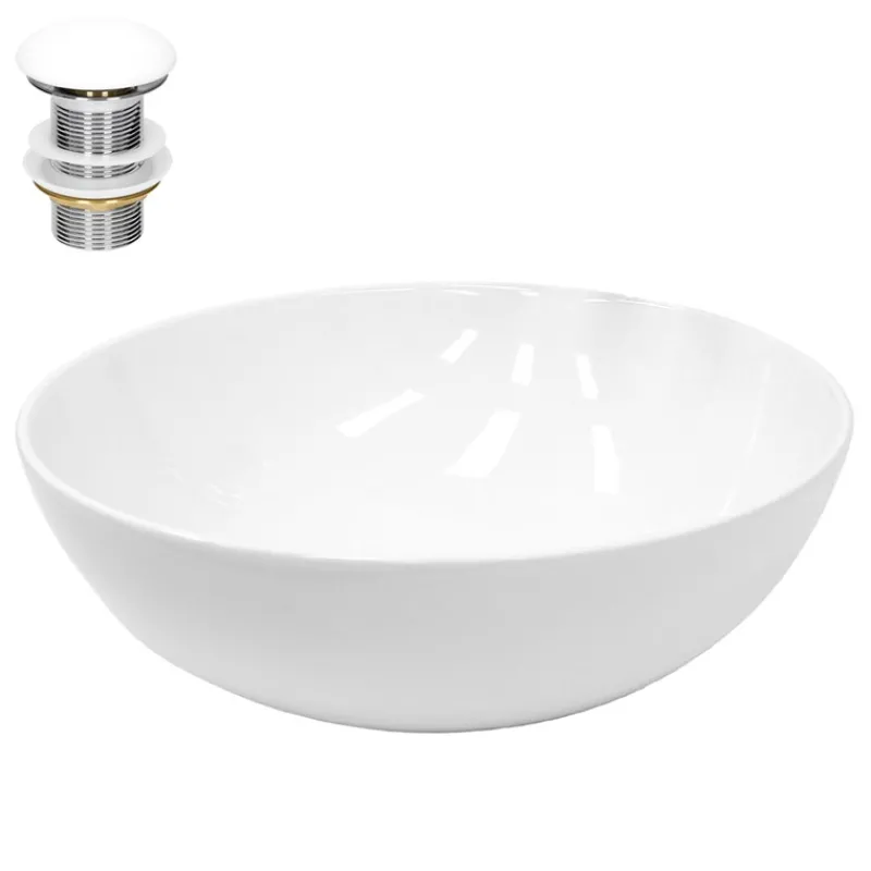 Waschbecken inkl. Ablaufgarnitur Weiß ohne Überlauf Ø 40x14,7 cm Weiß aus Keramik-ECD Germany Sale