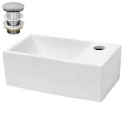Waschbecken inkl. Ablaufgarnitur Silber ohne Überlauf 35x20,5x12,5 cm Weiß aus Keramik-ECD Germany Discount
